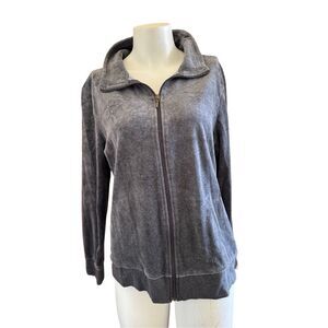 Women's black grey sport soft velvet plush zip up jacket sporty outerwear